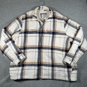 Old Navy Jacket Mens 3XL White Plaid Sherpa Lined Flannel Shirt Puffer